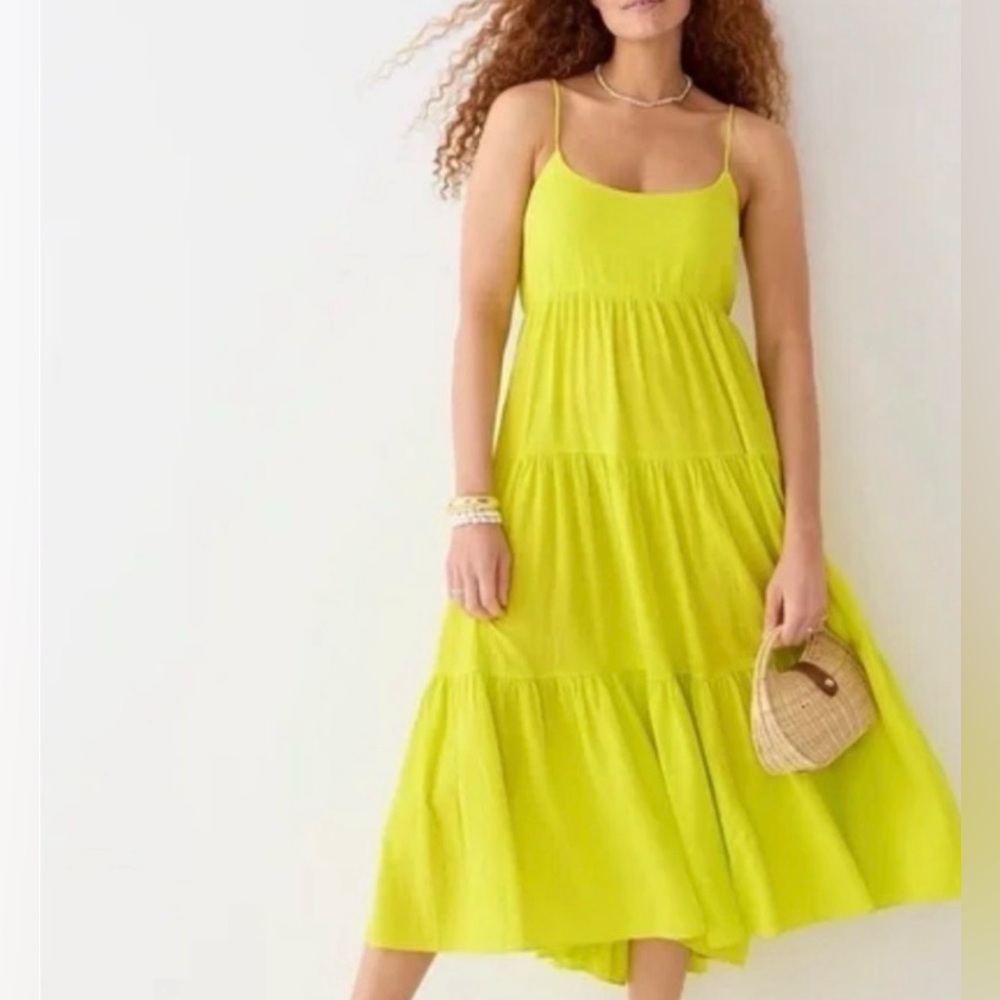 J. Crew 100% cotton bohemian whimsy romantic Bright Lime Midi Dress medium